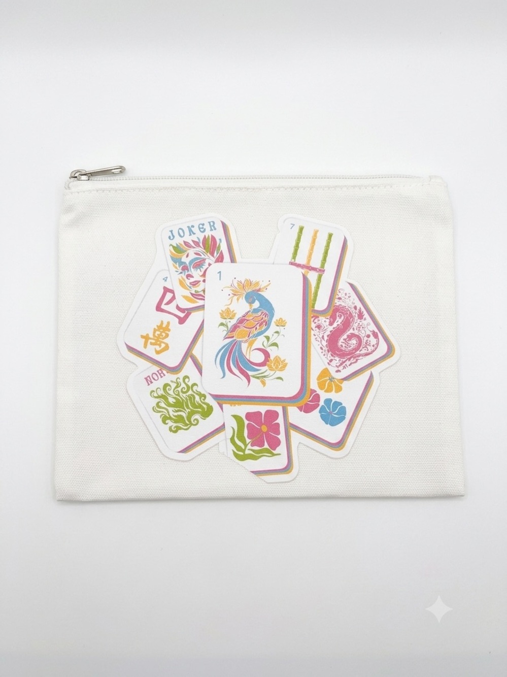 Mahjong Tile Canvas Zip Pouch 9.5 in x 7.5 in - Picture 1 of 5
